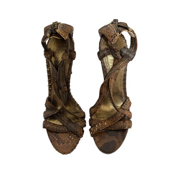 Burberry‎ plisse lea sandal heel python brown size 38.5 - Picture 2 of 9